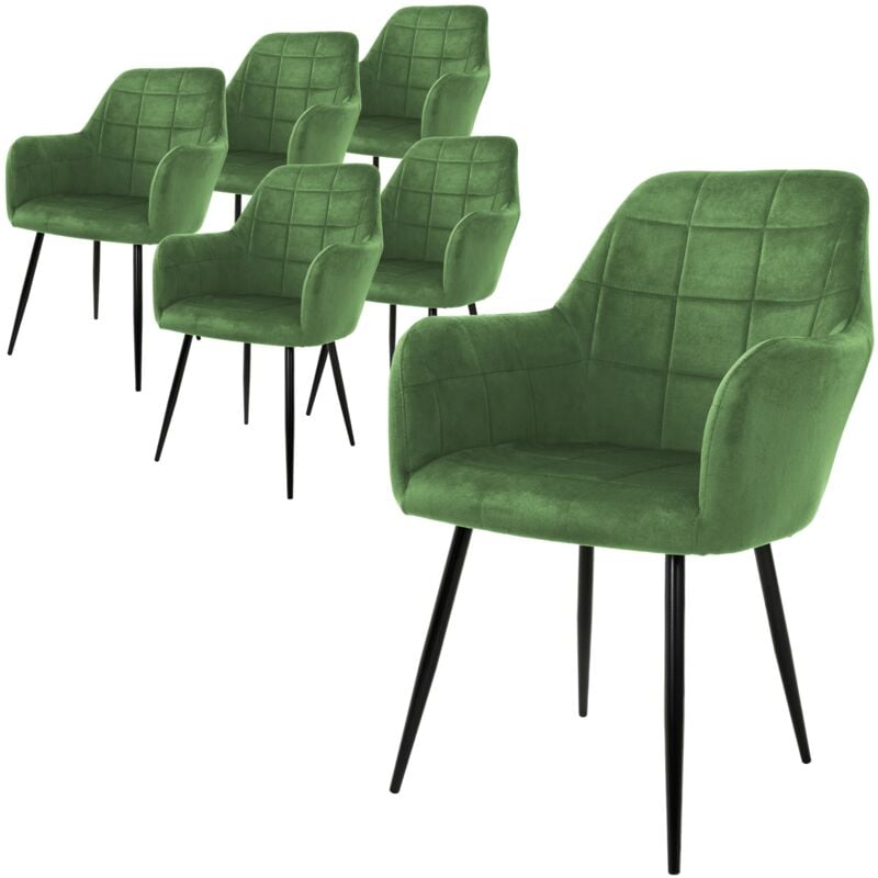 Ml-design - ecd Germany Set de 6x Chaises de Salle à Manger Vert Clair (Sauge), Style Moderne/Retro, Dossier et Accoudoirs Rembourrée Aspect Velours,