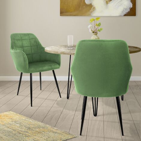 Set 2 sedie sala da pranzo in velluto verde chiaro poltroncine cucina  soggiorno