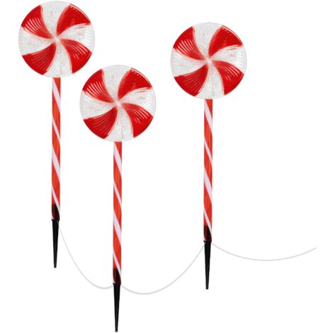 ECD Germany Set di 3 Lecca-lecca Caramella Luci di Natale da Esterno 60 LED 3m 8 Modalità Funzionamento a Batteria Timer Decorazione Natalizia Luci Lecca-lecca da Giardino