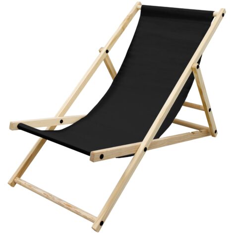ECD Germany Silla de Playa Madera de Pino 3 Posiciones de Reclinación Plegable Tumbona Tradicional para Jardín o Balcón Negra Impermeable Hasta 120kg Tejido Oxford Hamaca de Terraza Piscina