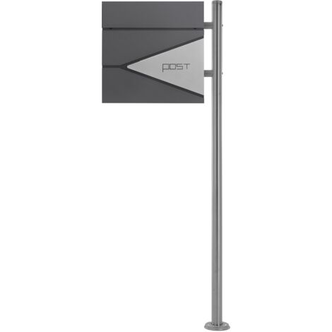 ECD Germany Standbriefkasten mit Zeitungsfach, Design Briefkasten mit Pfosten, Briefkastenanlage, Briefkastenständer Silber 120 cm Edelstahl, Postkasten Anthrazit-Silber Edelstahl pulverbechichtet