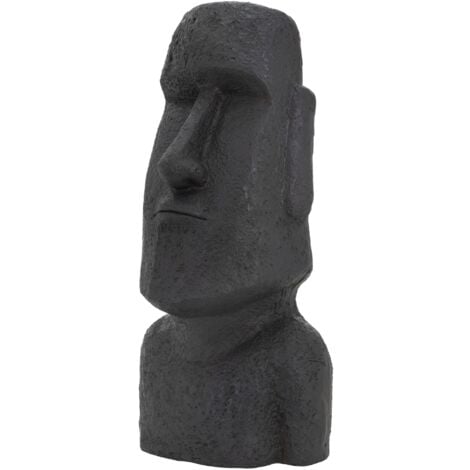 ECD-Germany Statue Décorative Île de Pâques Rapa Nui Moai Tête 78cm Haut Figure en Résine Ornament du Jardin Résistant aux Intempéries Anthracite Aspect Basalte Sculpture Cadeaux Décoration de Bureau