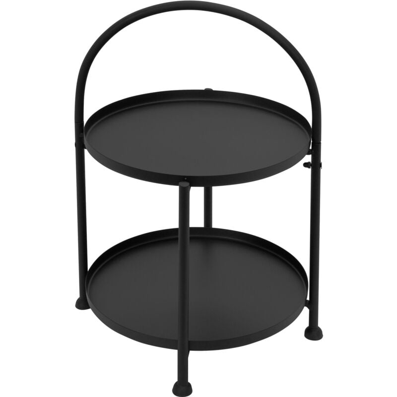 Ecd Germany - Table d'Appoint Ronde ø 33 x 45 cm, en Métal Noir Mat, Pliable, Industrielle, 2 Plateaux Amovibles, Table Basse à 2 Niveaux, Table de