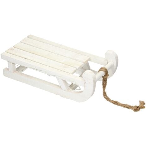 ECD Germany Trineo Decorativo En Madera Blanco Con Cadena De Luces 25 LEDs Blanco Cálido 31,5 x 14,5 x 10,5 cm Decoración Navideña Funciona Con Pilas Temporizador 6 Horas Navidad Deco