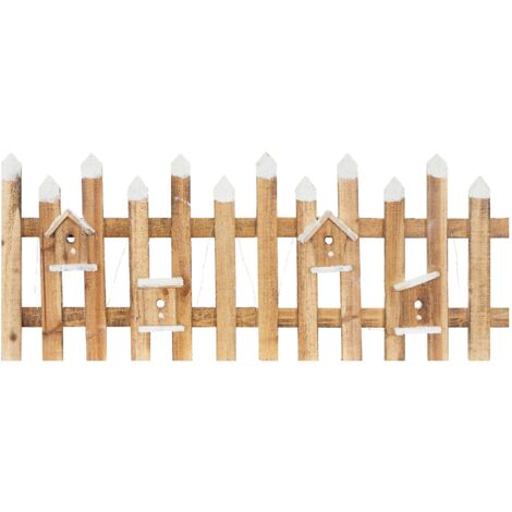 ECD Germany Valla Decorativa de Navidad con Luces LED Blanco Cálido 98x39 cm a Pilas con Temporizador, Mini Cerca de Piquete con Aspecto de Madera, Decoración Navideña Interior para Árbol o Salón