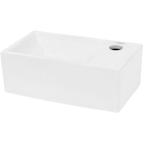 Ecd Germany – Lavabo céramique blanc 350x205x125 mm – Rectangulaire à poser/suspendre – Trou robinet à droite – Installation facile – Résistant aux rayures