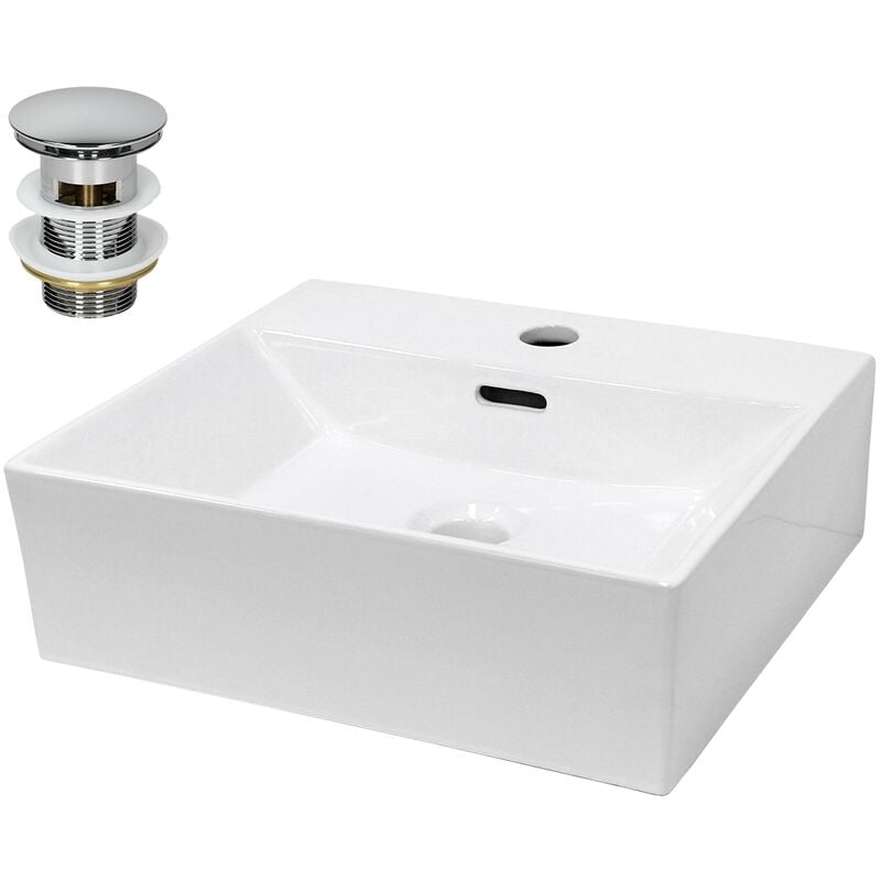 Ecd Germany - Vasque à Poser Lavabo Salle de Bain - Angulaire - 415 x 360 x 130 mm - en Céramique - Blanc - Lave-Mains Évier Suspendu Toilette - avec