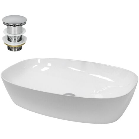 Lavabo Carré En Céramique Blanc – Vasque à Poser 390x390x140 Mm, Marque Ecd-germany, Neuf