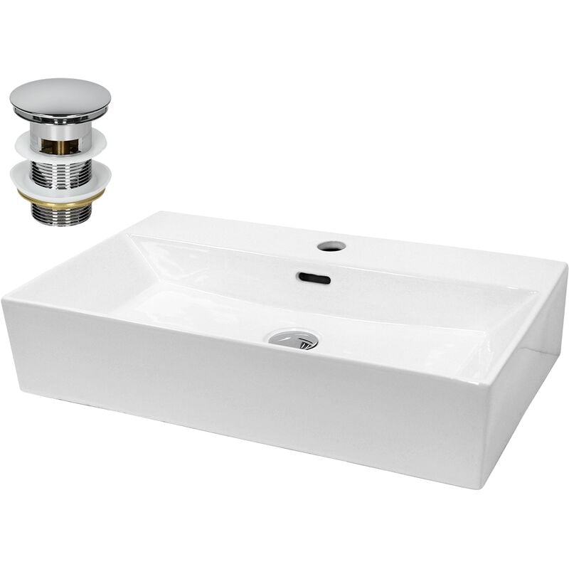 Ecd Germany Vasque à Poser Lavabo Salle de Bain - Angulaire - 515 x 360 x 130 mm - en Céramique - Blanc - avec Kit de Vidange - Lave-Main Évier