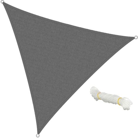 ECD Germany Voile d'ombrage Toile Tendue Parasol Triangulaire 3,6x3,6 m Gris HDPE Anti UV - Câbles de tension compris - Auvent Pare-Soleil de Protection pour Balcon Terrasse Jardin Cour