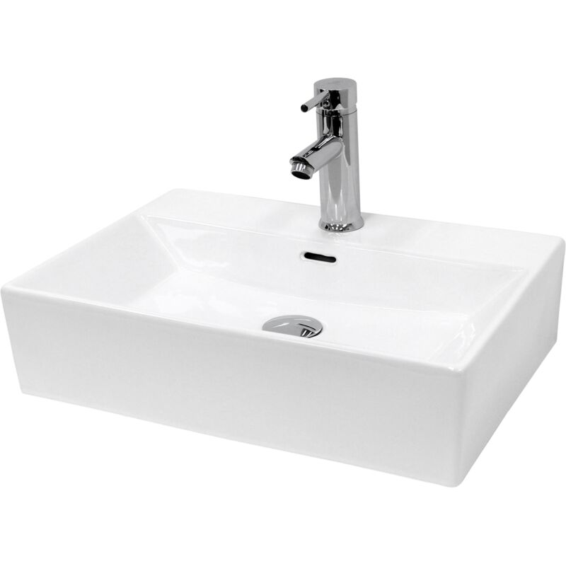 Luxebath - Ecd Germany Waschbecken Waschtisch 515x360x130 Mm Aus Keramik Weiß Inkl. Ablaufgarnitur Für Waschbecken Mit Überlauf Aufsatzbecken