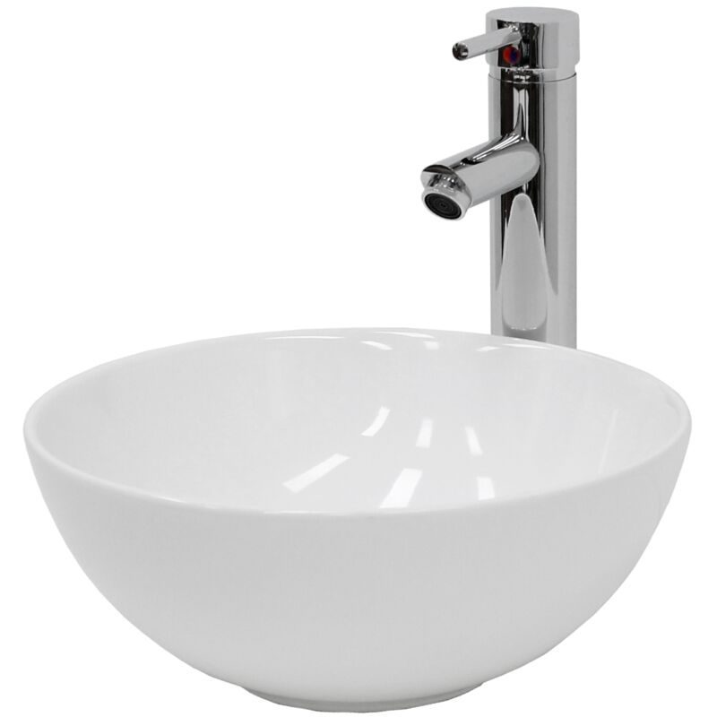 Luxebath - Ecd Germany Waschbecken Waschtisch Ø 320x135 Mm Aus Keramik Weiß Inkl. Ablaufgarnitur Für Waschbecken Ohne Überlauf Aufsatzbecken