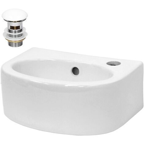 ECD Germany Waschbecken mit Ablaufgarnitur, 33,5x25,5x13 cm, Weiß, aus Keramik