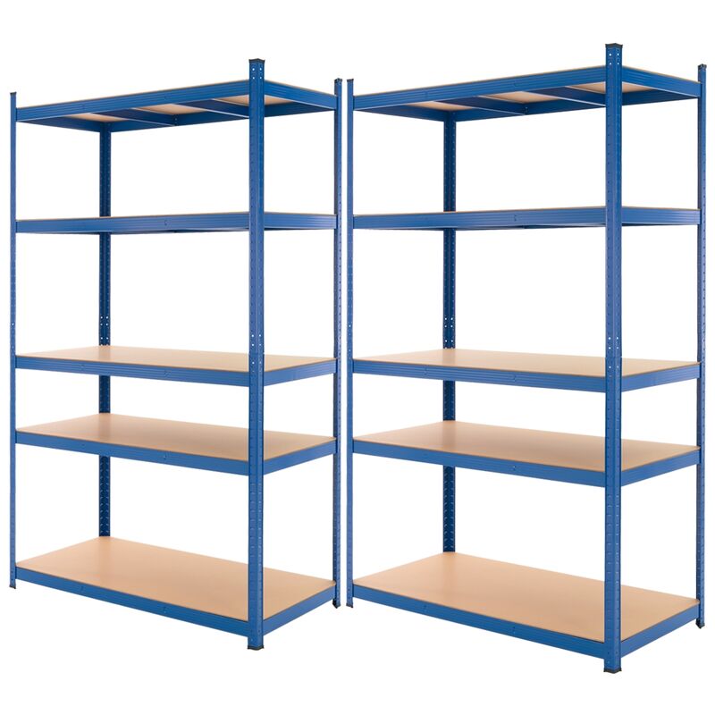 Ecd Germany 2er Set Werkstattregal Schwerlastregal 200x100x60 Cm Blau Pulverbeschichter Metall Mit 5 Böden Mdf Holz Belastbar Bis 875kg Lagerregal Steckregal