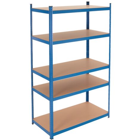 ECD Germany Werkstattregal Schwerlastregal 200x100x60 cm Blau aus pulverbeschichtem Metall mit 5 Böden aus MDF Holz belastbar bis 875kg Lagerregal Steckregal Kellerregal Garagenregal Metallregal Regal