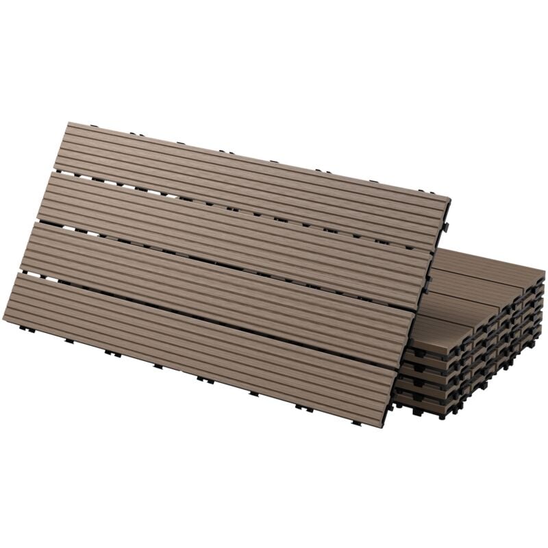 Ecd Germany - wpc Carreaux 60x30 cm -12 Pièces par 2m² - avec Aspect de Bois - Marron Foncé - Dalles avec Système de Drainage - pour Terrasse de