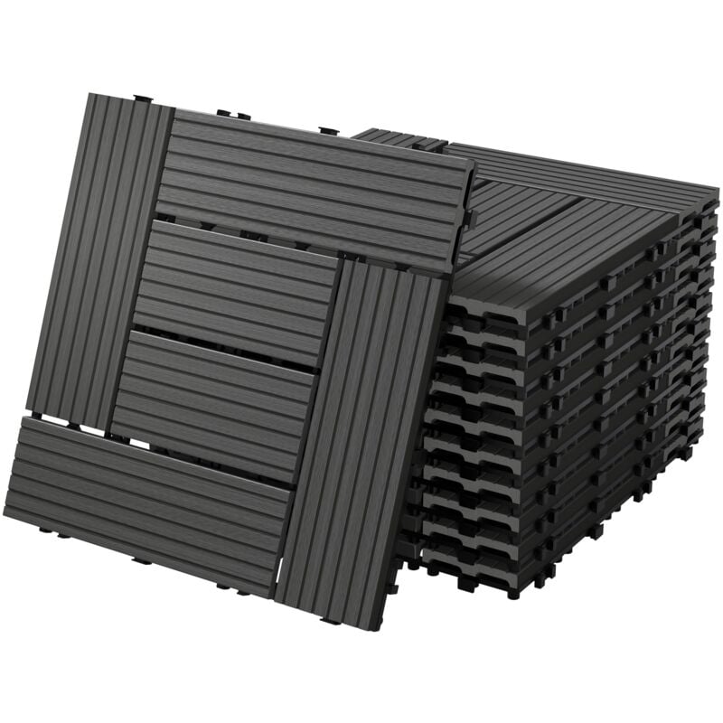 Ecd Germany - wpc Carreaux de Terrasse 30x30 cm - 22 Pièces par 2m² - avec Aspect Mosaïque - Anthracite - Dalles avec Système de Drainage - pour