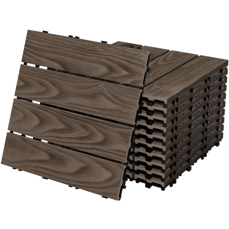 Ml-Design Ecd Germany Wpc Terrassenfliesen 30x30 Cm/44 Stück=4m², Dunkelbraun Holzoptik, Bodenbelag Mit Klicksystem & Drainage, Terrassendielen Balkonfliesen