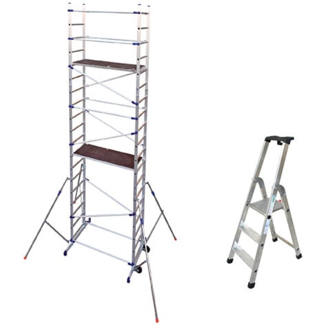 MATISÈRE Echafaudage 2 plateaux - Hauteur travail 6.46m + Escabeau 3 marches - PN/CLA-Q50/3