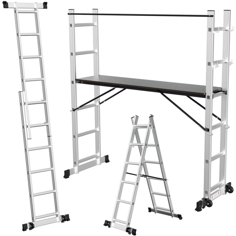 Echafaudage de travail Alu argent Echelle polyvalente 2x6 marches multifonctionnelle Echelle à cadre a Echafaudage de chantier jusqu'à 150kg