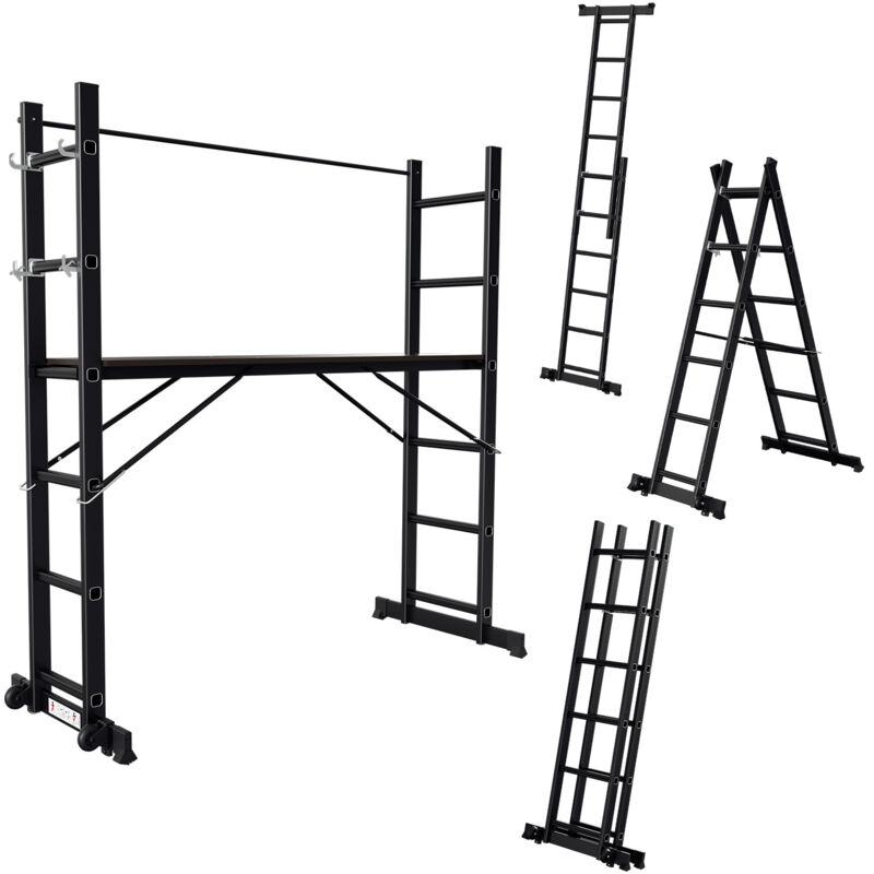 Echafaudage de travail Alu Noir Echelle polyvalente 2x6 marches multifonctionnelle Echelle à cadre a Echafaudage de chantier jusqu'à 150kg