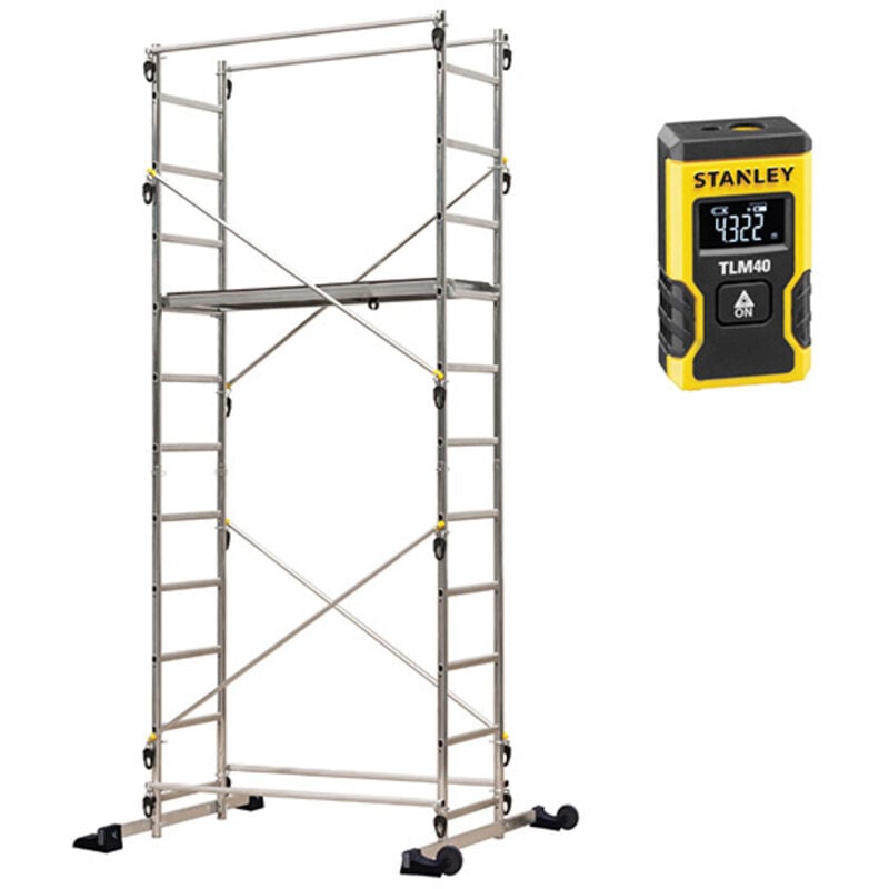 Echafaudage domestique: Hauteur de travail max 4.35m + Escabeau 3 marches hauteur 0.65m - 238703-Q50/3