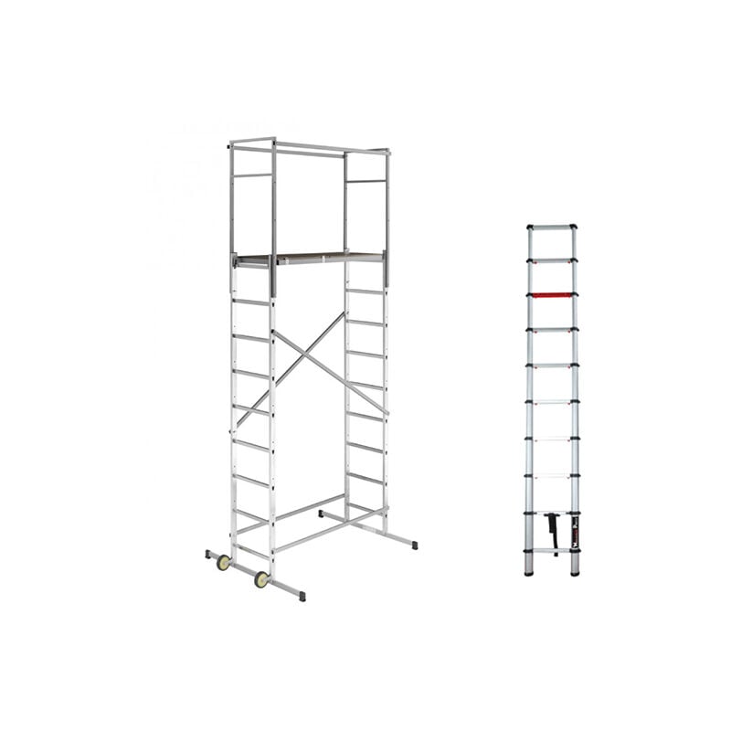 Echafaudage domestique: Hauteur de travail max 4.5m + Echelle télescopique - 9475-901-BFE-290