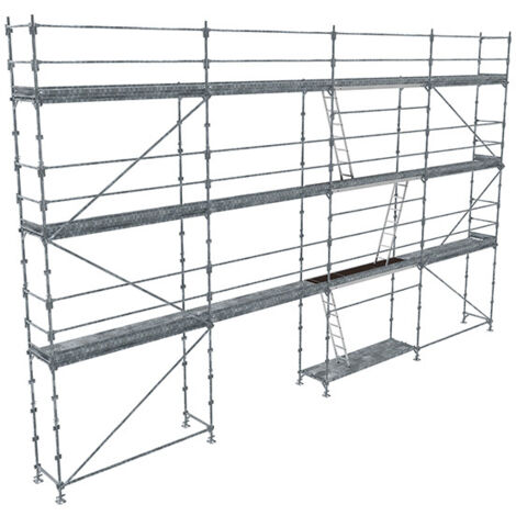 Echafaudage fixe de façade 104m² - Plancher Acier - Structure Acier - Garde-corps Lisses - R200GCL-104-SPP