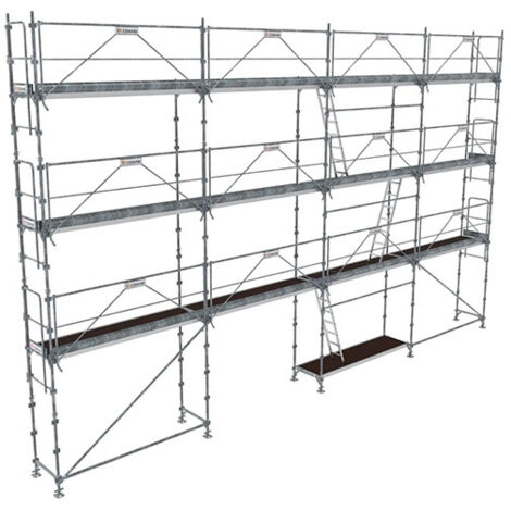 Echafaudage fixe de façade 104m² - Plancher Alu / bois - Structure Acier - Garde-corps Monoblocs - R200GCM-104-SPP/AB