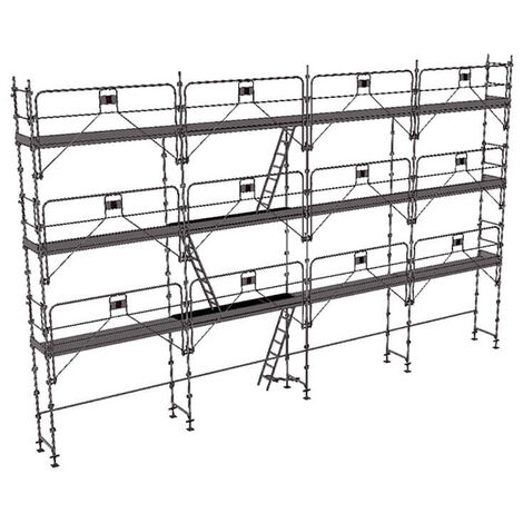 Echafaudage fixe de façade 104m² - Structure + Planchers + Plinthes + Garde-corps - DUO104GC-SPP