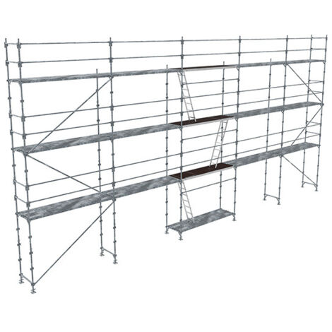 Echafaudage fixe de façade 128m²  - Structure + Plancher - Garde-corps lisses - R200GCLB-128-SP