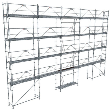 Echafaudage fixe de façade 160m² - Plancher Acier - Structure Acier - Garde-corps Monoblocs - R200GCM-160-SPP/A