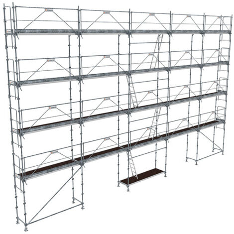 Echafaudage fixe de façade 160m² - Plancher Alu / bois - Structure Acier - Garde-corps Monoblocs - R200GCM-160-SPP/AB