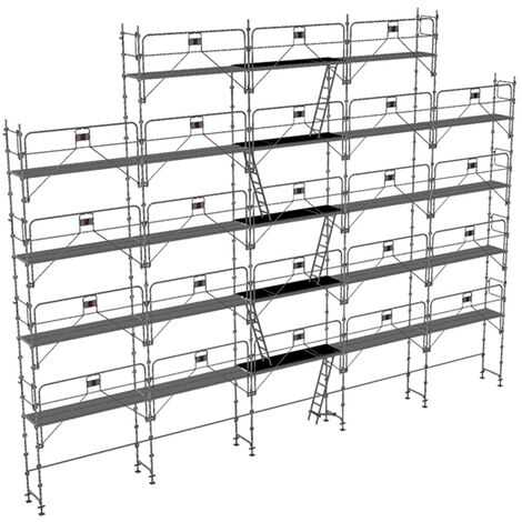 Echafaudage fixe de façade 180m² - Structure et planchers + Garde-corps - DUO180GC-SP