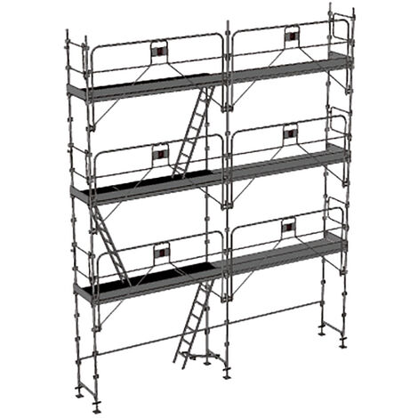 Echafaudage fixe de façade 56m² - Structure + Planchers + Plinthes + Garde-corps - DUO56GC-SPP