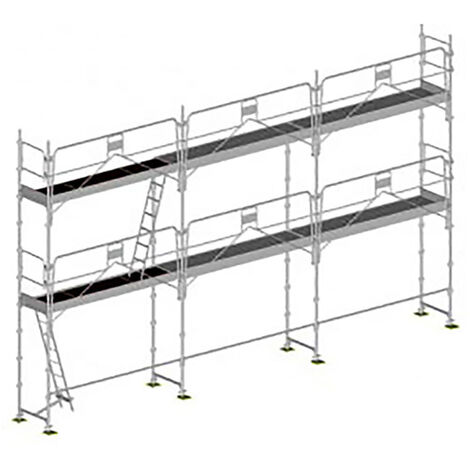Echafaudage fixe de façade 60m² : Structure + Planchers + Plinthes + Garde-corps - DUO60GC-SPP