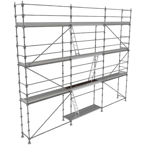 Echafaudage fixe de façade 80m² - Plancher Acier - Structure Acier - Garde-corps Lisses - R200GCL-80-SPP