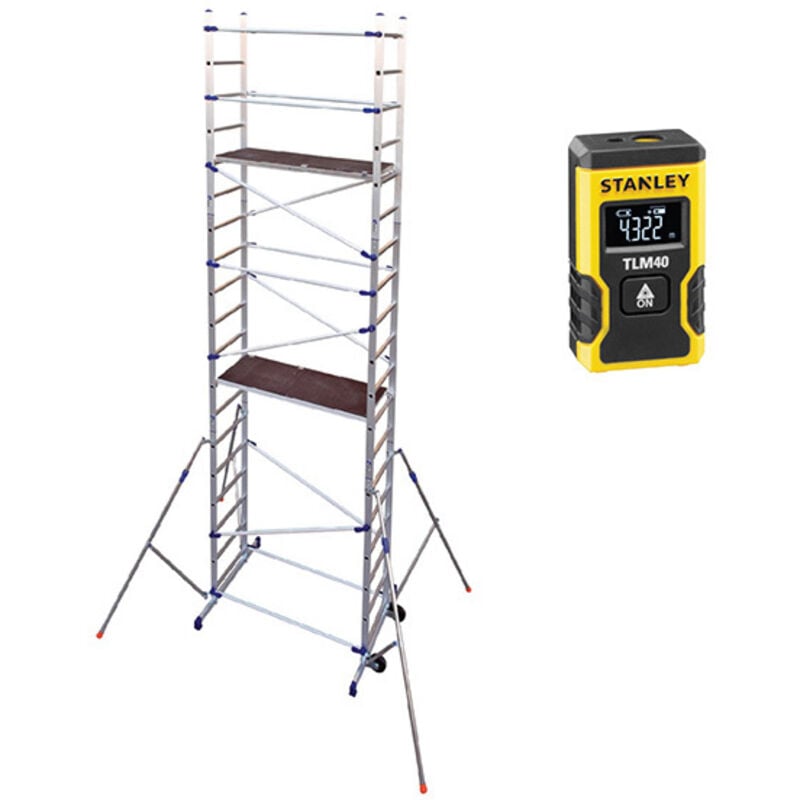 Matisère - Echafaudage 2 plateaux - Hauteur travail 6.46m + Escabeau 3 marches - PN/CLA-Q50/3