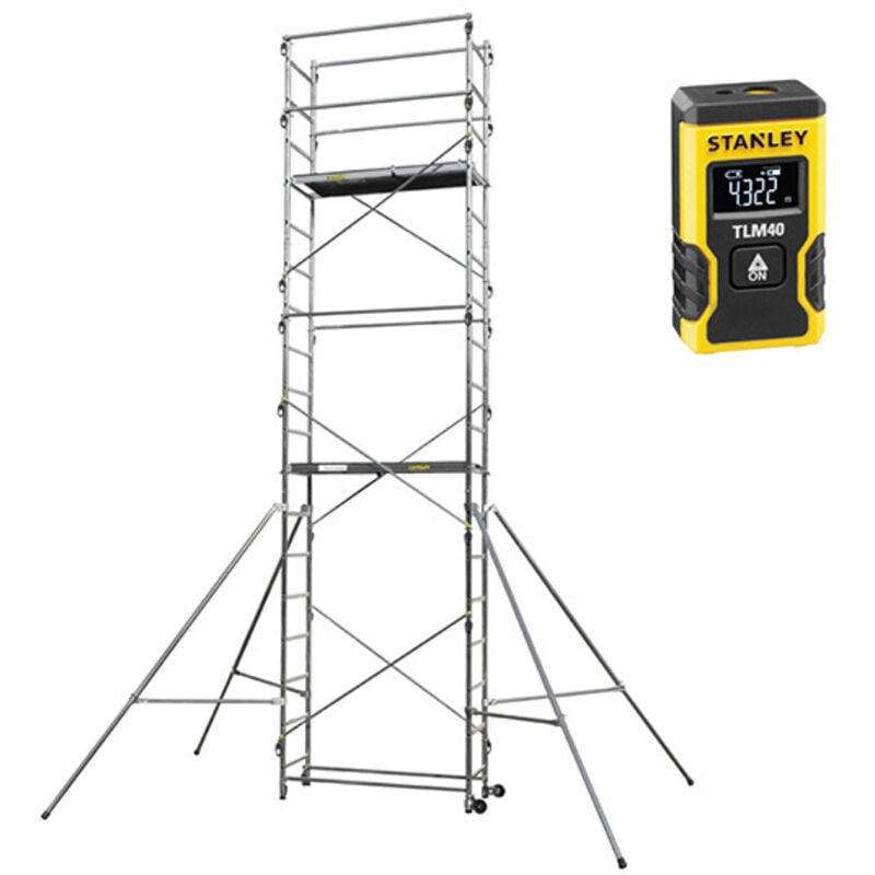 Echafaudage 2 plateaux - Hauteur travail 6.50m + Escabeau 3 marches - 236705-Q50/3