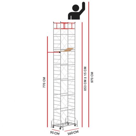 Echafaudage M4 LUX avec une base extractible (Hauteur de travail 9,70 m)