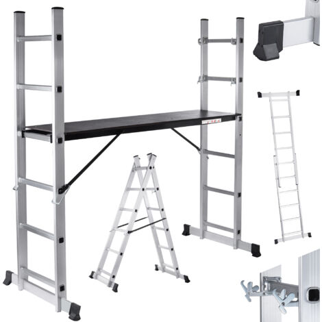 Échafaudage mobile aluminium 150 kg – Hauteur de travail 28-165 cm – Pliable et léger – Norme de sécurité EN-131 – Maxcraft