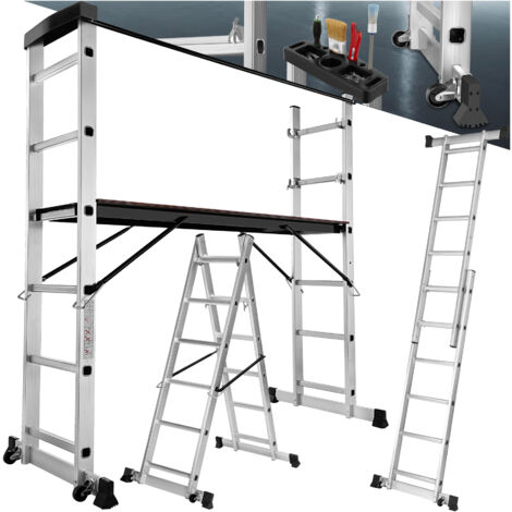 Tectake – Escabeau multifonctions aluminium – Hauteur de travail 100 cm – Charge maximale 150 kg – Dimensions plateforme 147x40 cm