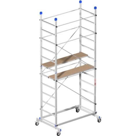 E'chafaudage Zeus en aluminium avec 2 demi-niveaux inclus et 4 roues cm 157x100x360h capacite' 150 kg montage facile a' accouplement