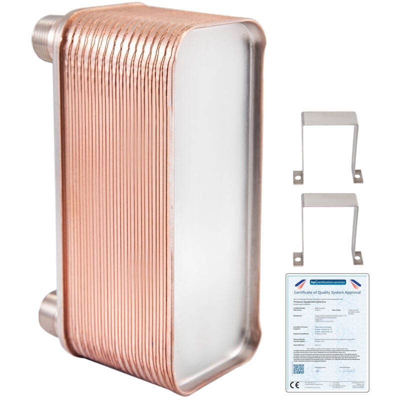 Changeur de chaleur Mophorn 3/4' mnpt, refroidisseur à plaques plates en acier inoxydable 316L brasé à 30 plaques pour chauffage hydronique et moût