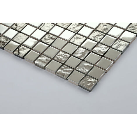 Carreaux de mosaïque en acier inoxydable et verre textur . Argent. (MT0129)