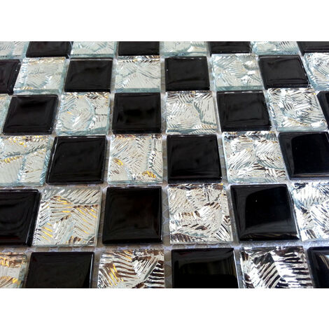 Carreaux de mosaïque en verre. Chrome Argent et Noir (MT0007)