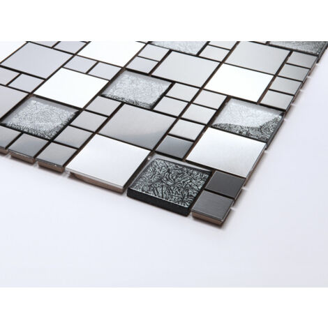 Carreaux de mosaïque en verre. Noir et Argent (MT0044)