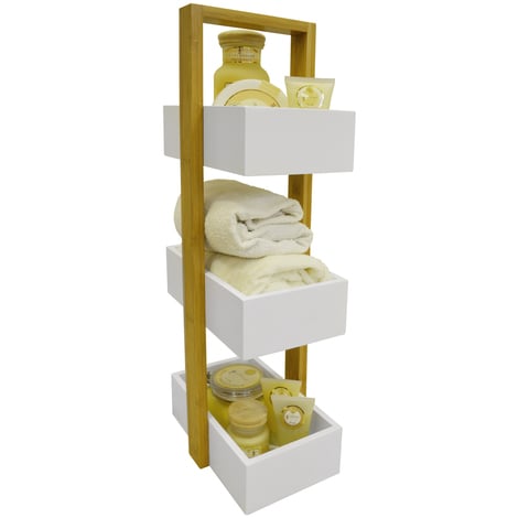 main image of "ECHE - 3 Tier Bathroom Storage Shelf / Caddy / Basket - White / Natural"