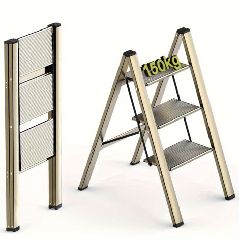Échelle 3 marches pliante antidérapante,structure légère portable. Supporte jusqu’à 330 lbs pour maison et cuisine.