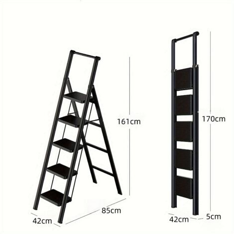 Échelle 5 marches pliante légère,pédales antidérapantes,facile à transporter. Structure acier polyvalente pour maison et bureau.